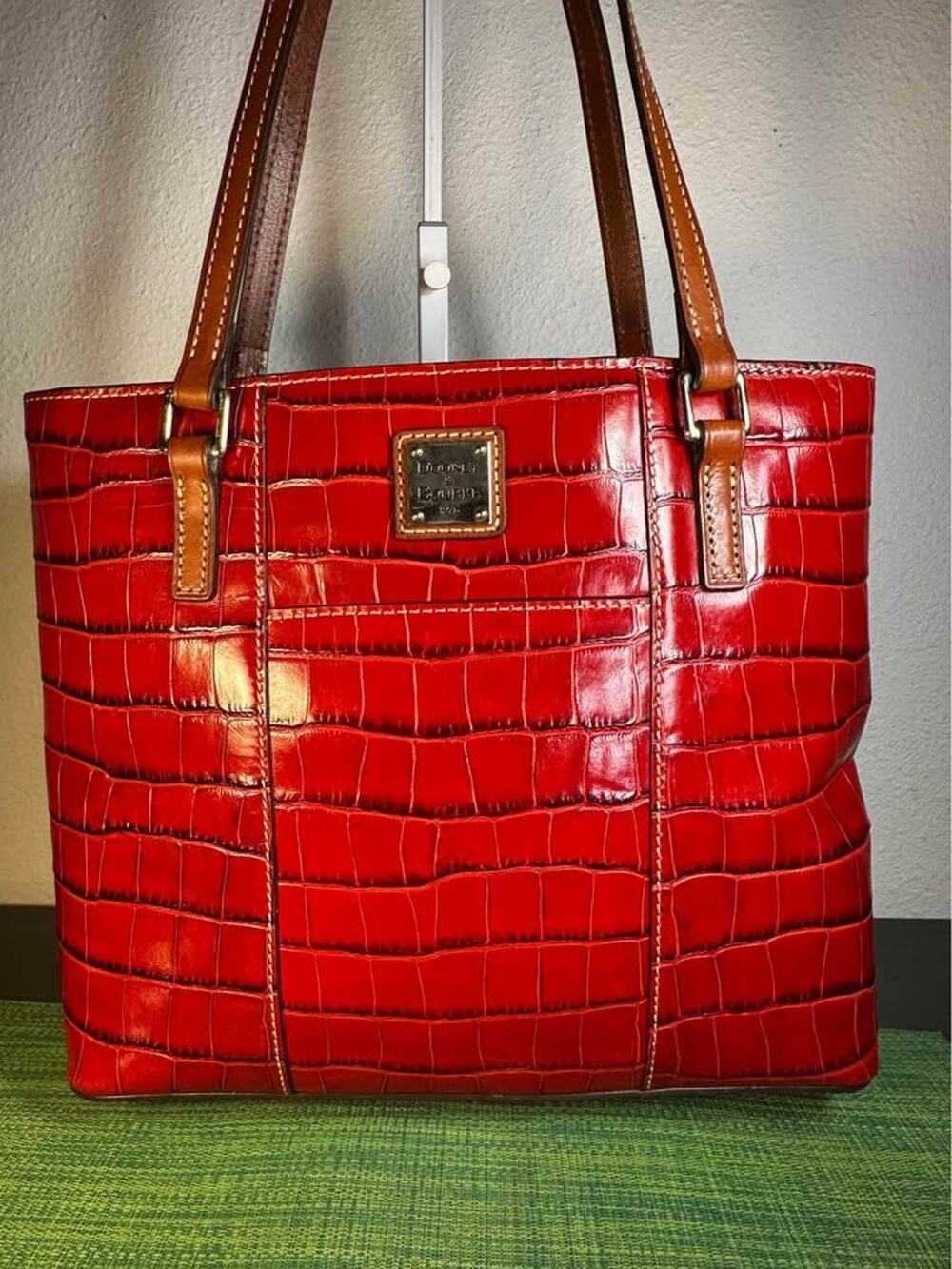 Dooney & Bourke Red Croco Embossed Leather Small Lexington Shopper Tote Bag